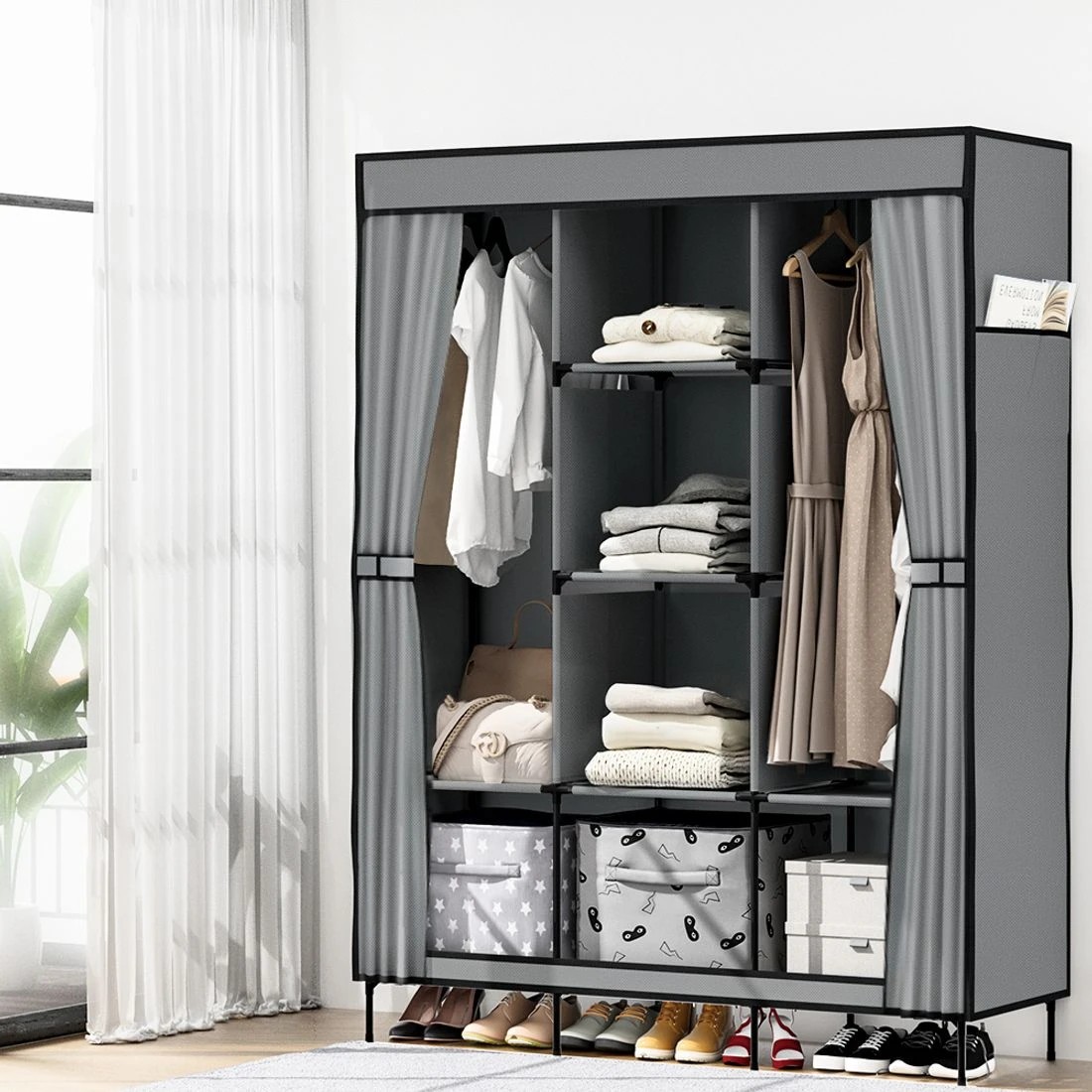 3 Artiss Portable Clothes Closet Large Wardrobe with Shelf Hanging Storage Dustproof Space Saving Easy Assembly
 - grey, 3 of 8