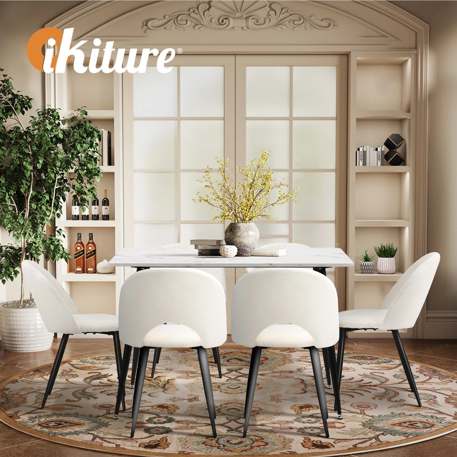 6 Oikiture 120cm Rectangle Dining Table with 6PCS Dining Chairs Sherpa - Multi, 6 of 9
