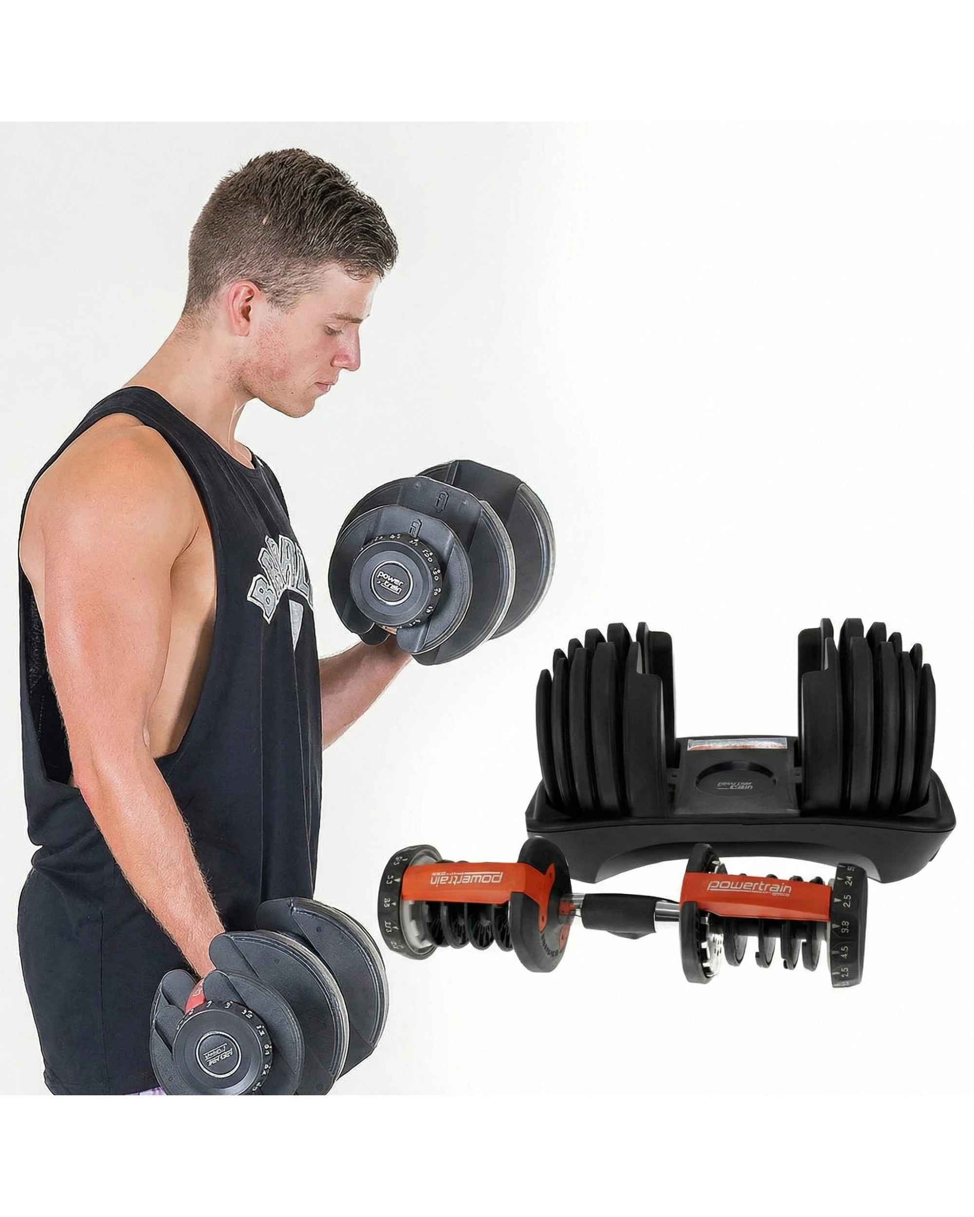 3 Powertrain 24kg Adjustable Dumbbell Home Gym Exercise Bench Weights, 3 of 9