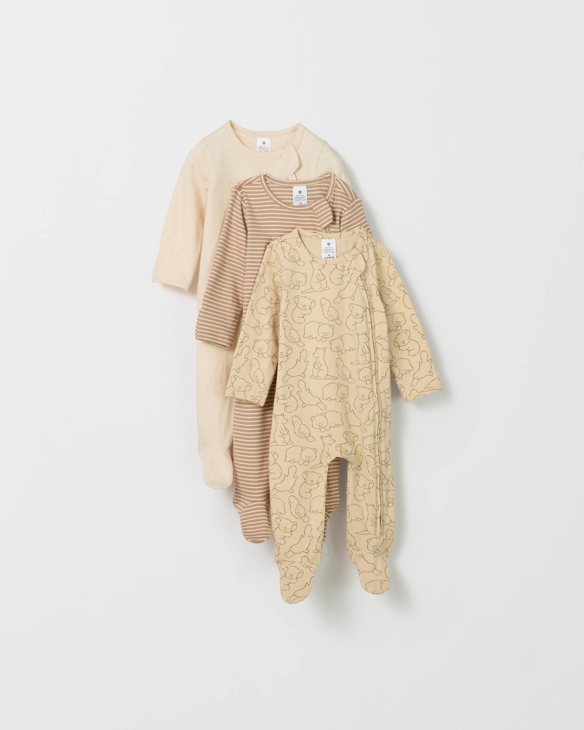 1 Target Baby Organic Cotton 3 Pack Baby Zip Coverall AUS ANIMALS, 1 of 7