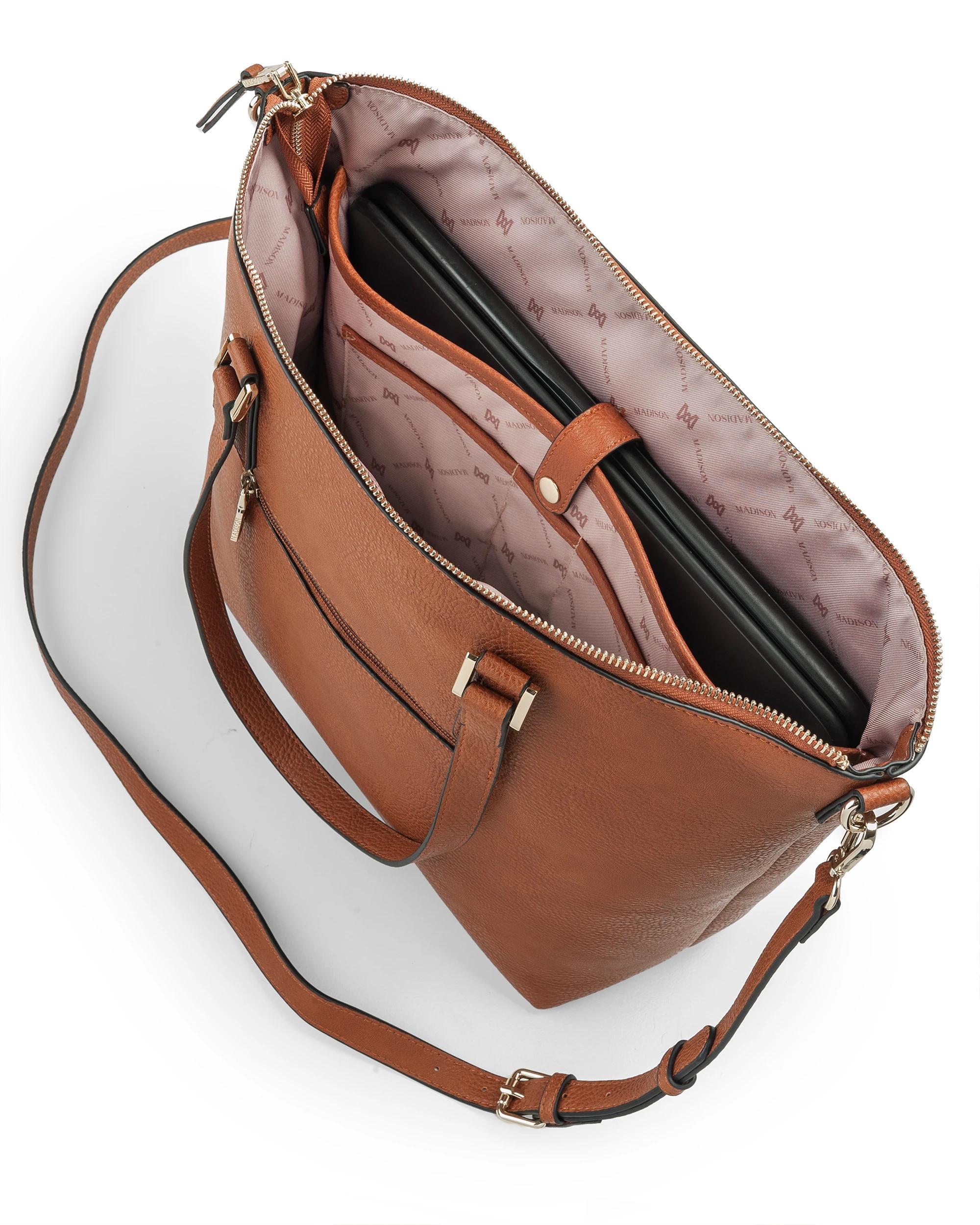 7 Madison Accessories Inga Large Tote Bag with Laptop Pocket DK TAN, 7 of 10