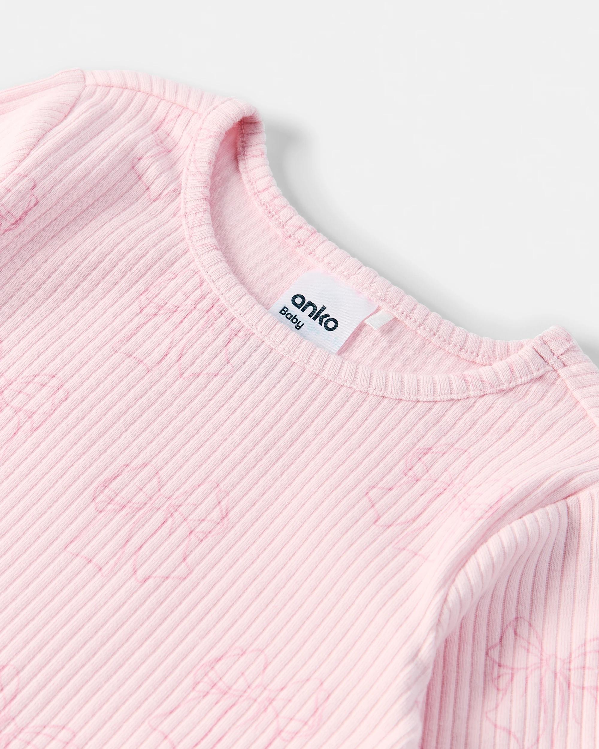 8 3 Pack Cotton Long Sleeve Ribbed T-shirt Pnk Strp, 8 of 8