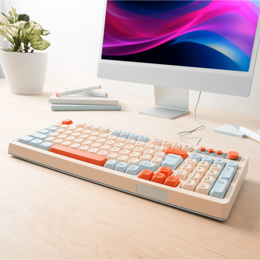 1 Membrane Wired Keyboard - Beige, Blue and Orange, 1 of 8