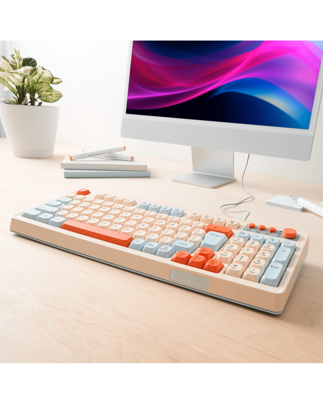 1 Membrane Wired Keyboard - Beige, Blue and Orange, 1 of 8