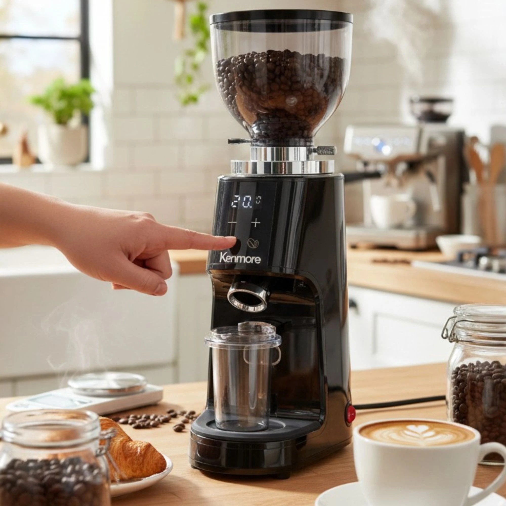 6 Kenmore 64mm Flat Burr Coffee Grinder, 100 Settings, Digital Timer, 260W Motor, 255g Hopper, 240V Black, 6 of 8