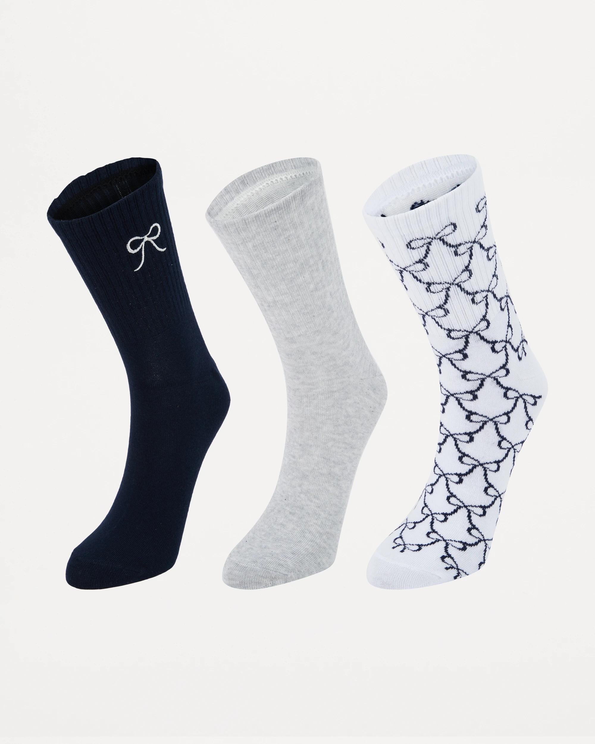 1 3 Pack Rib Quarter Crew Socks Bow, 1 of 3