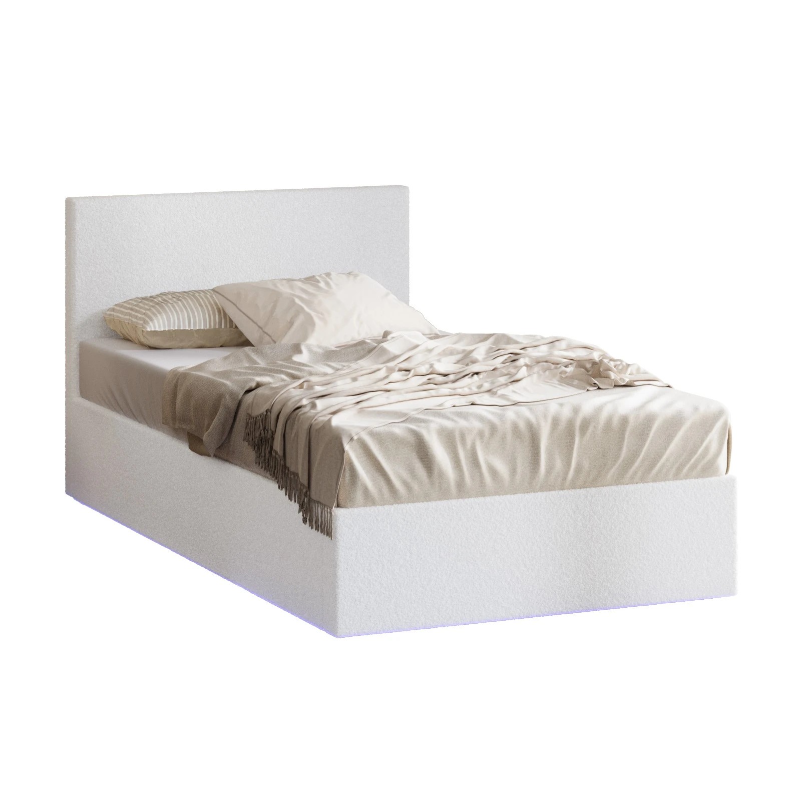 1 Oikiture Bed Frame King Single Size Gas Lift Storage Base LED Beds Boucle - White, 1 of 7
