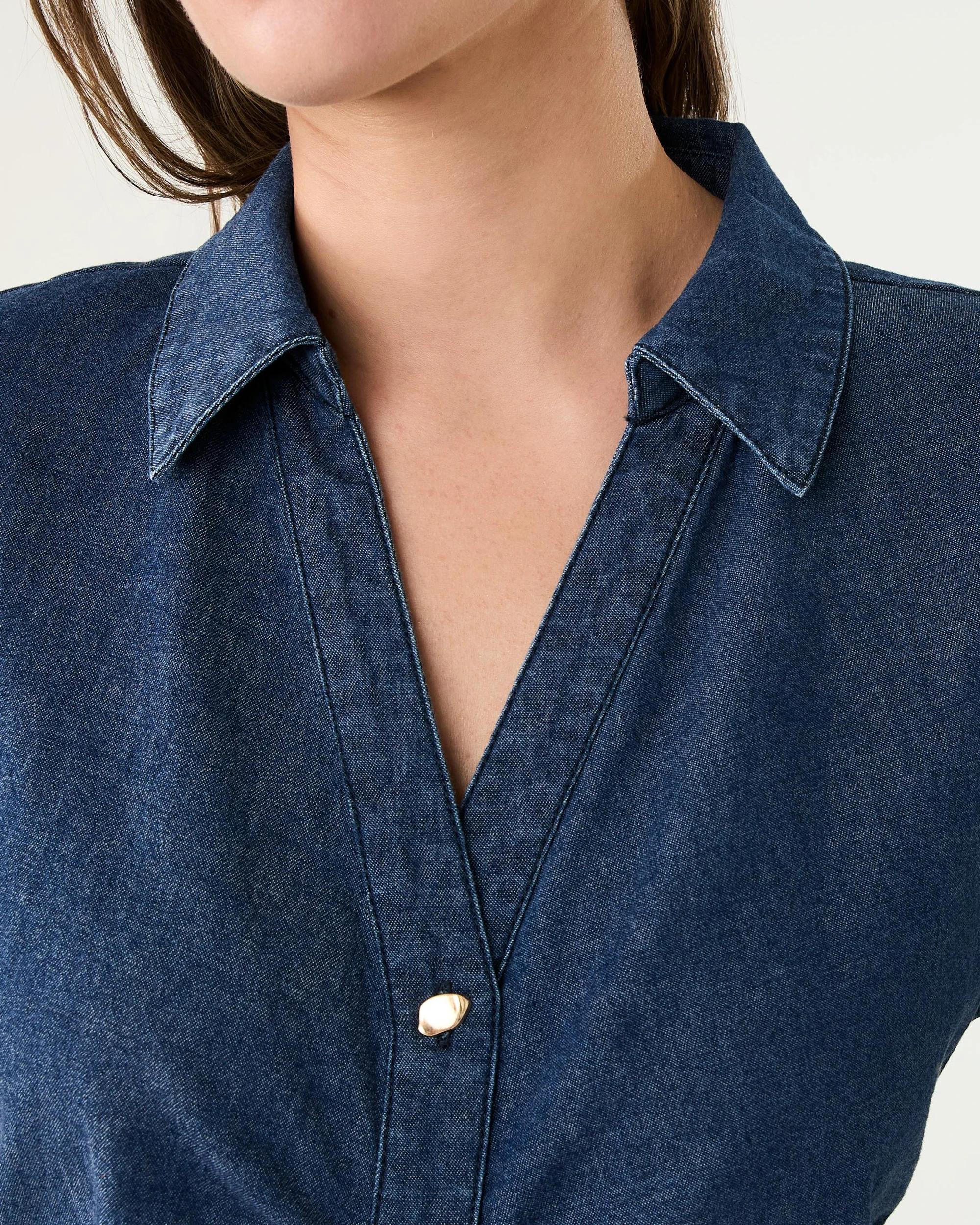 5 Short Sleeve Denim Gathered Midi Dress Dark Denim, 5 of 7