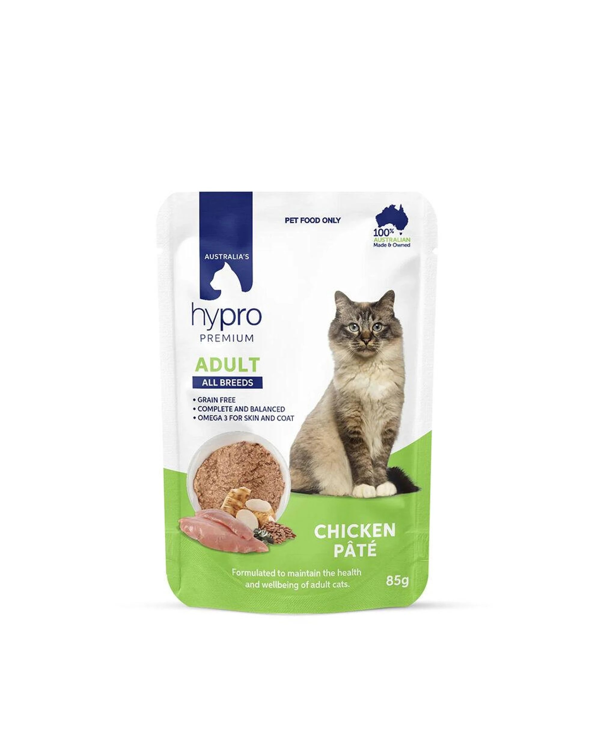 1 Hypro Premium Adult All Breeds Grain-Free Wet Cat Food Chicken Pate 12 x 85g, 1 of 1