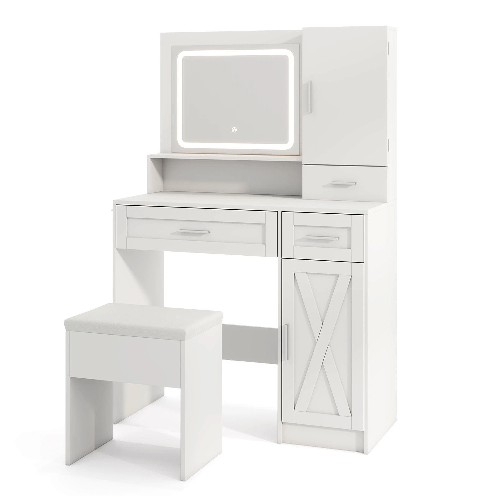 1 Costway Dressing Table Makeup Vanity Table and Stool Set w/Mirror & 3-Color LED Lights, 1 of 4