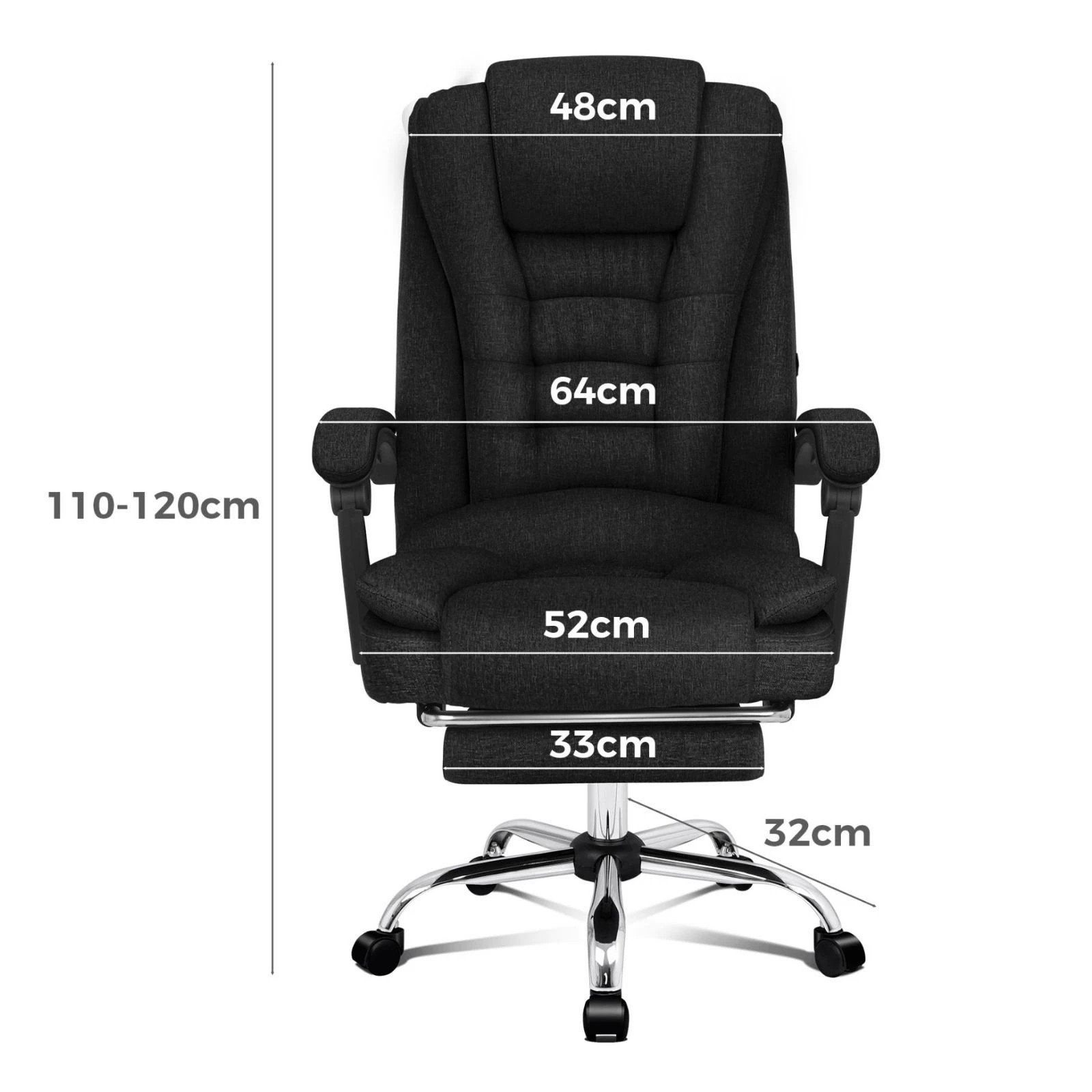 3 Alfordson Massage Office Chair Executive Fabric Seat Gaming Computer Racer - Black, 3 of 10
