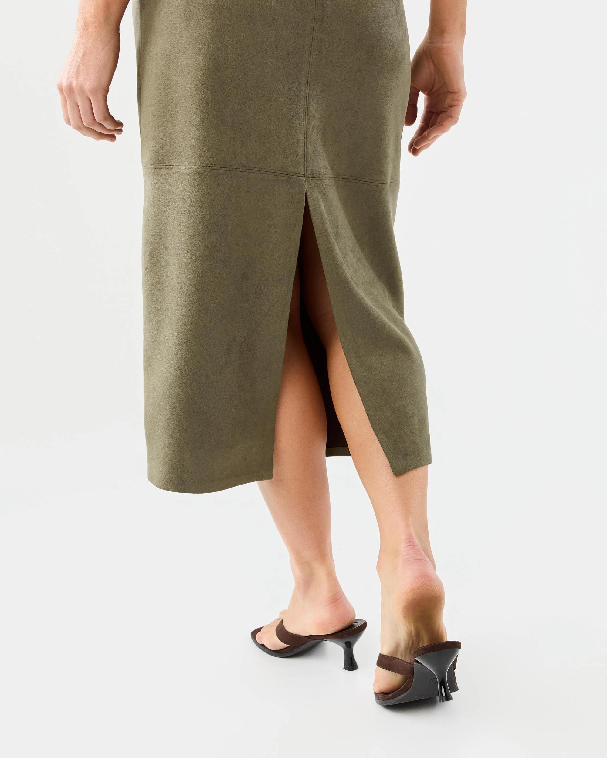 6 Suedette Pencil Skirt Deep Olive, 6 of 6