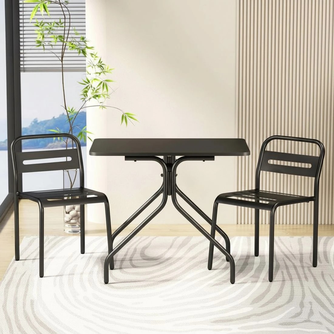 4 Gardeon 3PC Outdoor Bistro Set Patio Furniture Steel Table and Chairs - Black, 4 of 5