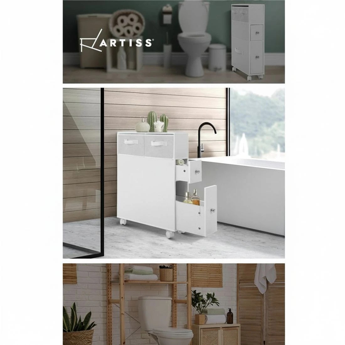 6 Artiss Bathroom Cabinet Storage Toilet Organiser - White, 6 of 8