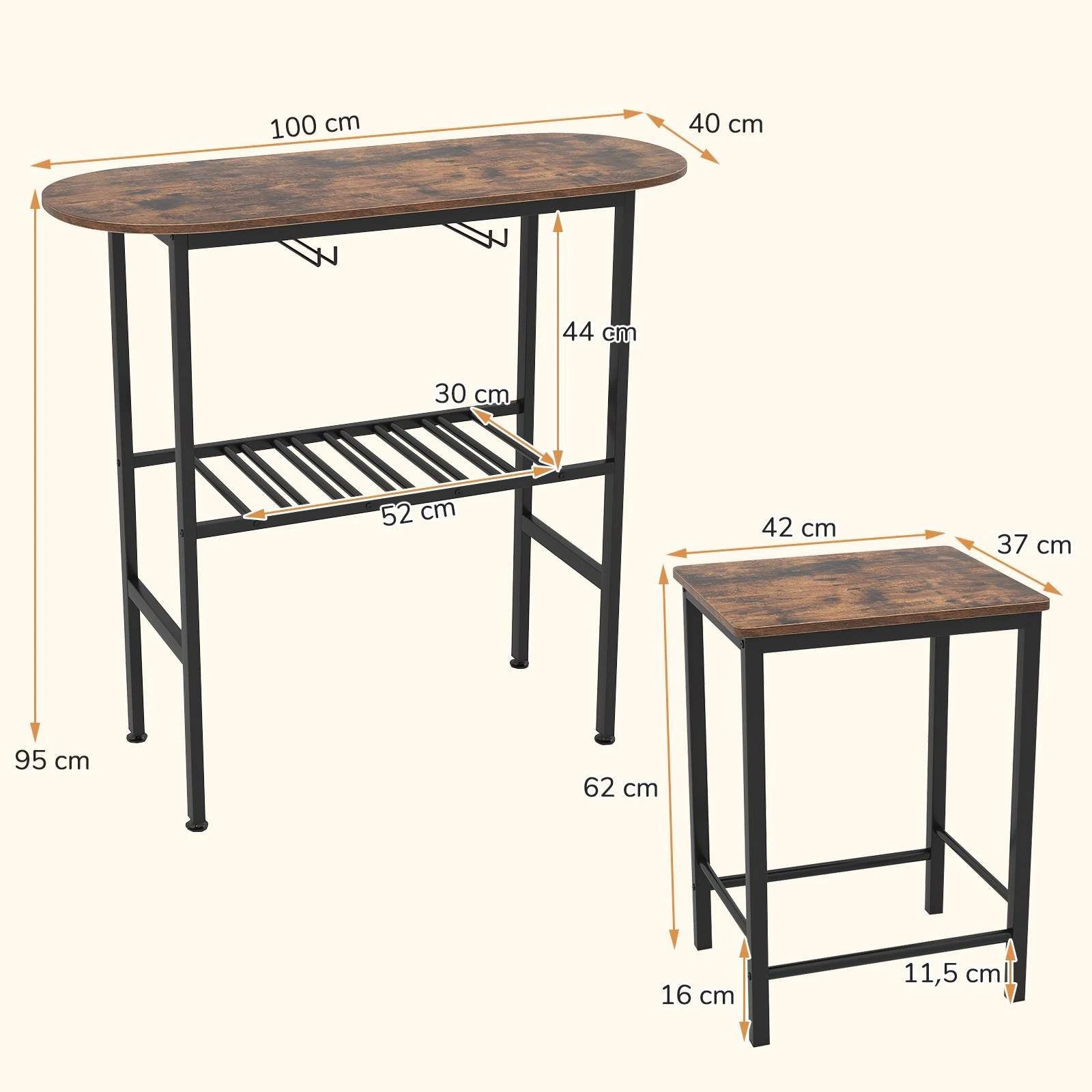 4 Costway 3PCS Dining Table Set & 2 Stools w/Storage Rack Glass Holder Footrest Metal Frame, 4 of 4