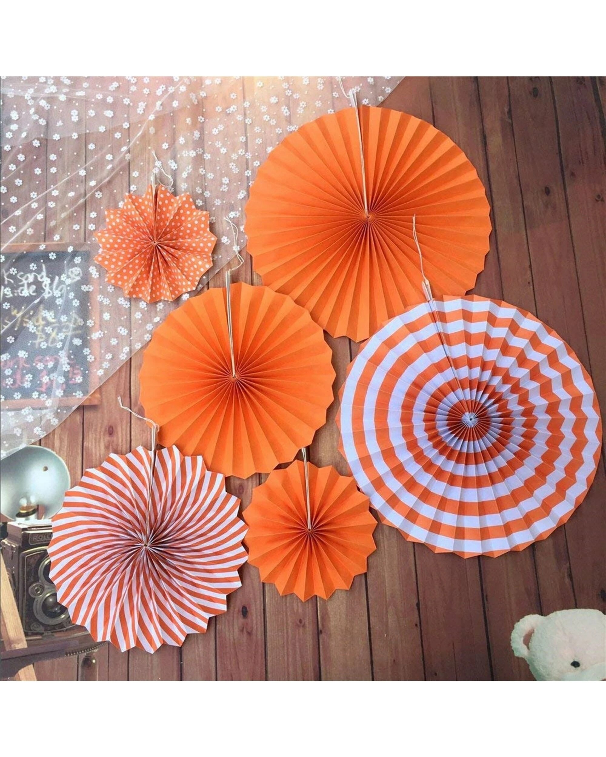 2 Partyrama Orange Paper Fan Decorations Pack of 6 - Orange, 2 of 2