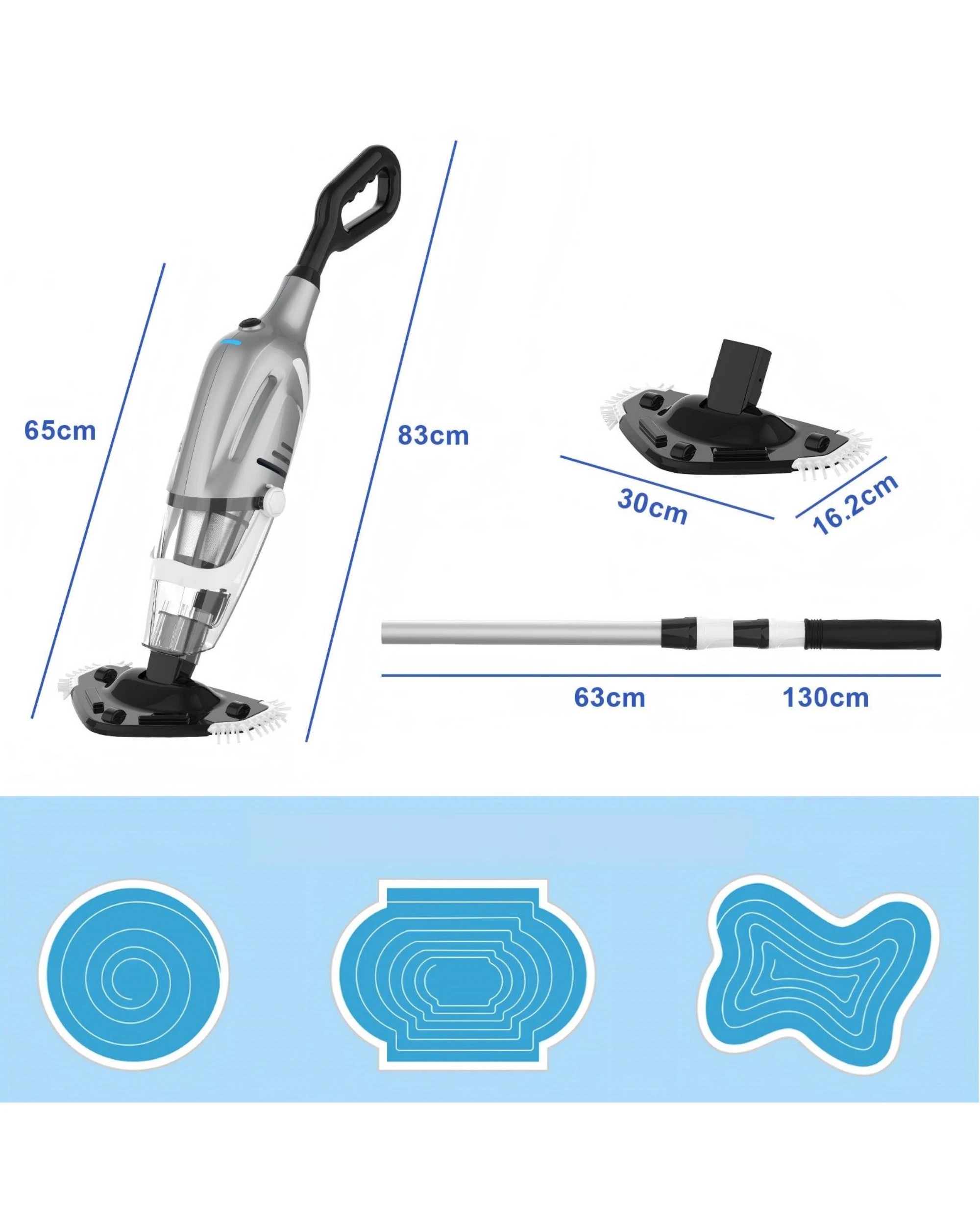 Advwin Rechargeable Pool Vacuum Cleaner 120L/min Flow Rate - Grey - Kmart
