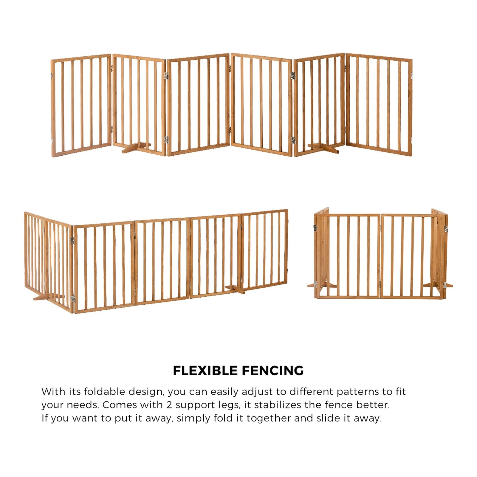 6 Alopet Wooden Pet Gate Dog Fence Playpen Safety Stair Barrier 6 Panels - Natural, 6 of 10