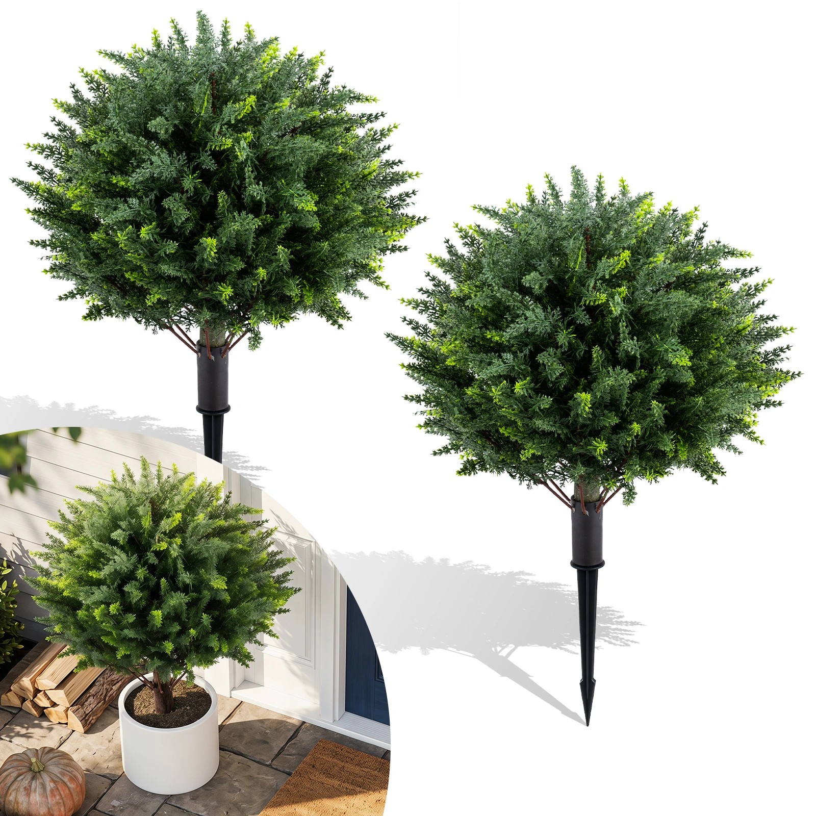 4 Costway 70cm Artificial Cypress Topiary Trees Set of 2 Faux Topiary Bushes Shrubs, 4 of 4