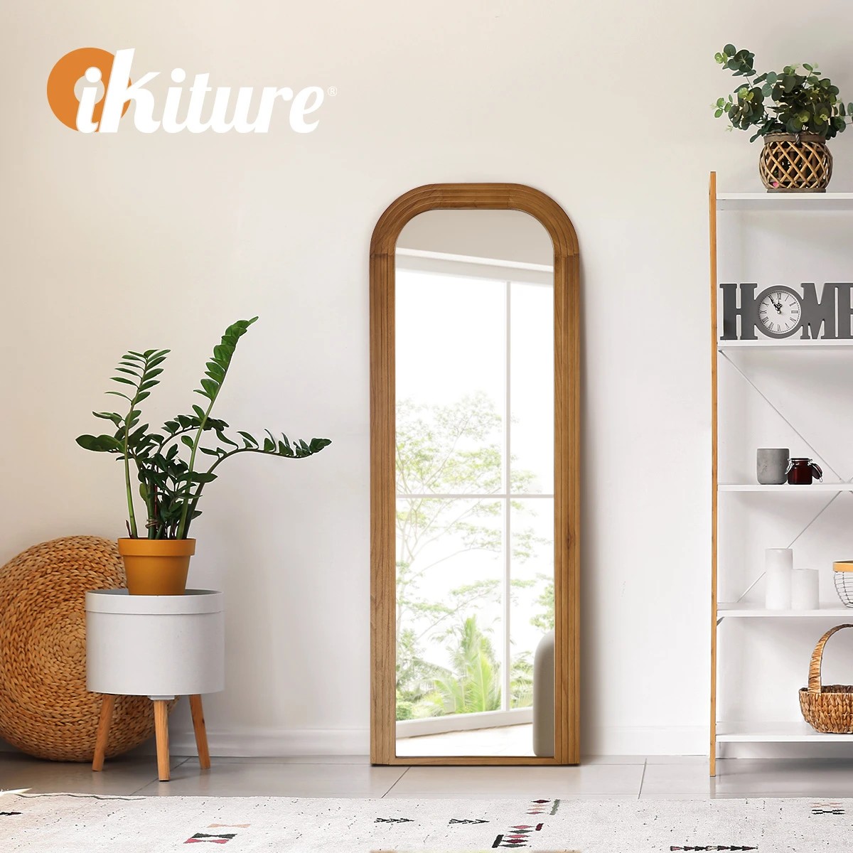 7 Oikiture Full Length Arch Mirror 165x60cm Wood Top Rounded Corner Bedroom - Brown, 7 of 10