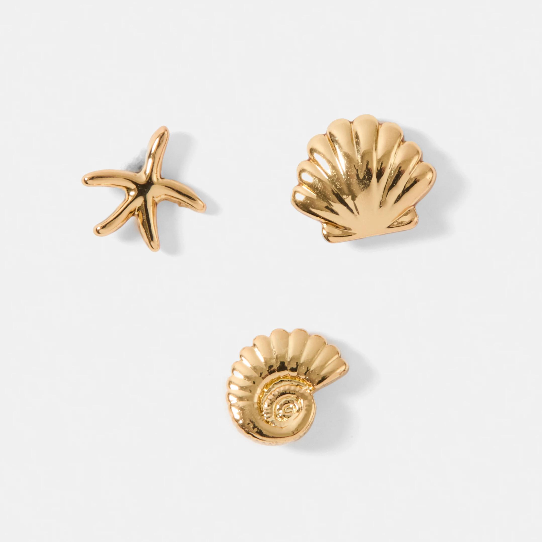 1 3 Pack Starfish Ear Piercing Studs - Gold Tone GOLD, 1 of 4