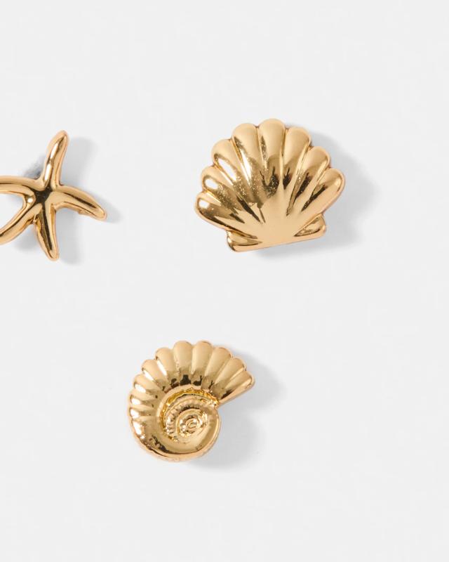 3 Pack Starfish Ear Piercing Studs - Gold 
