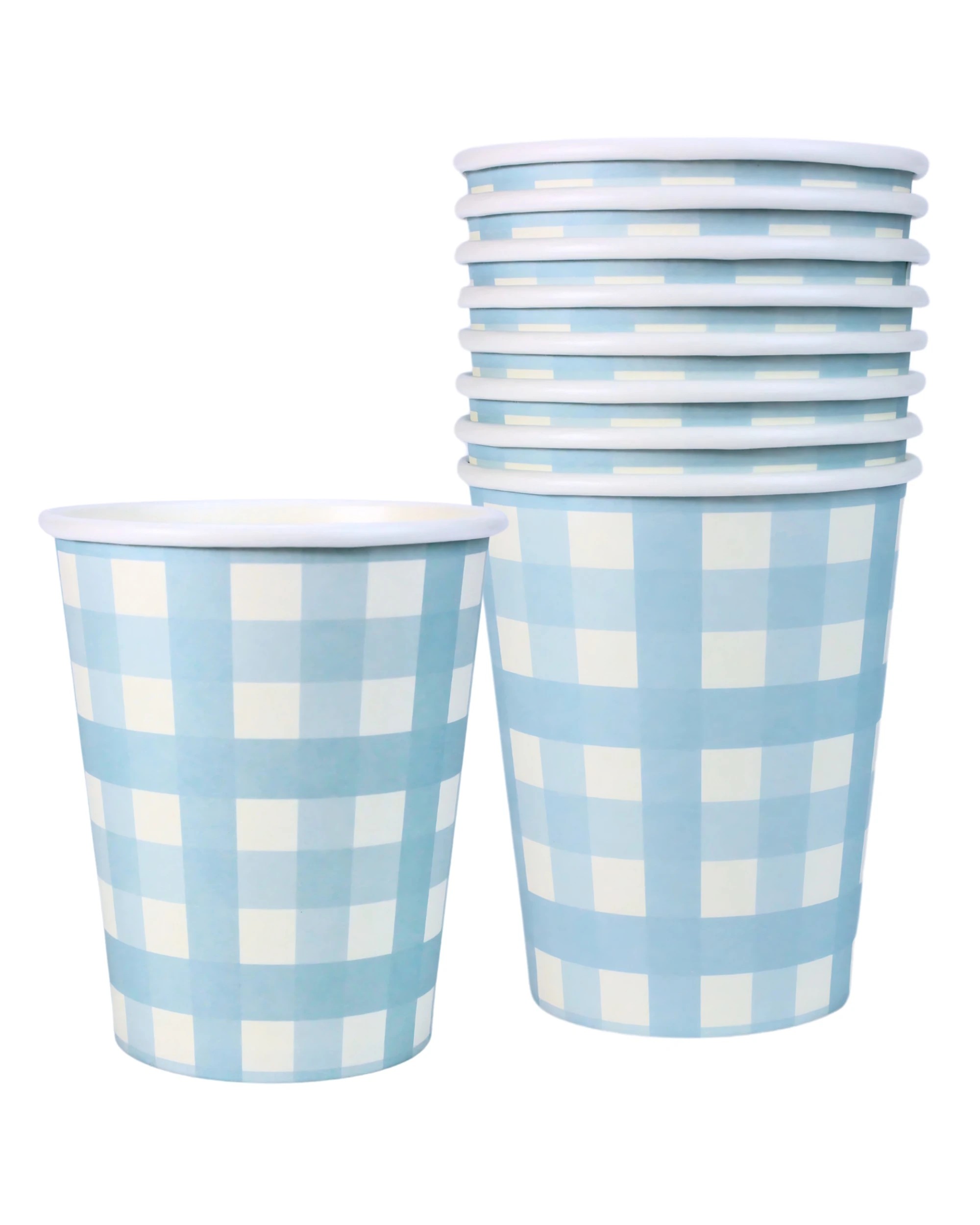 1 Amscan Gingham Paper Cups Pack of 8 - Pastel Blue - Pastel Blue, White, 1 of 2