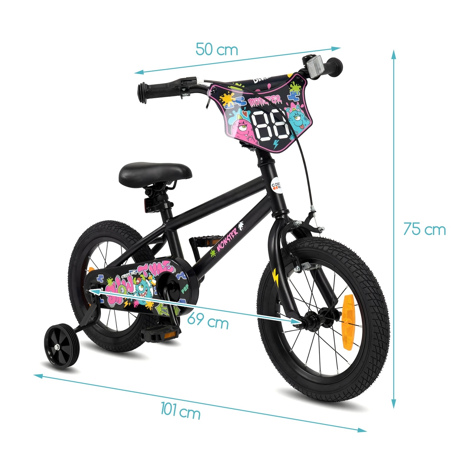 4 Costway 35cm Bike Adjustable Bicycle w/Training Wheels Handbrake Coaster Brake Reflectors - Black, 4 of 4