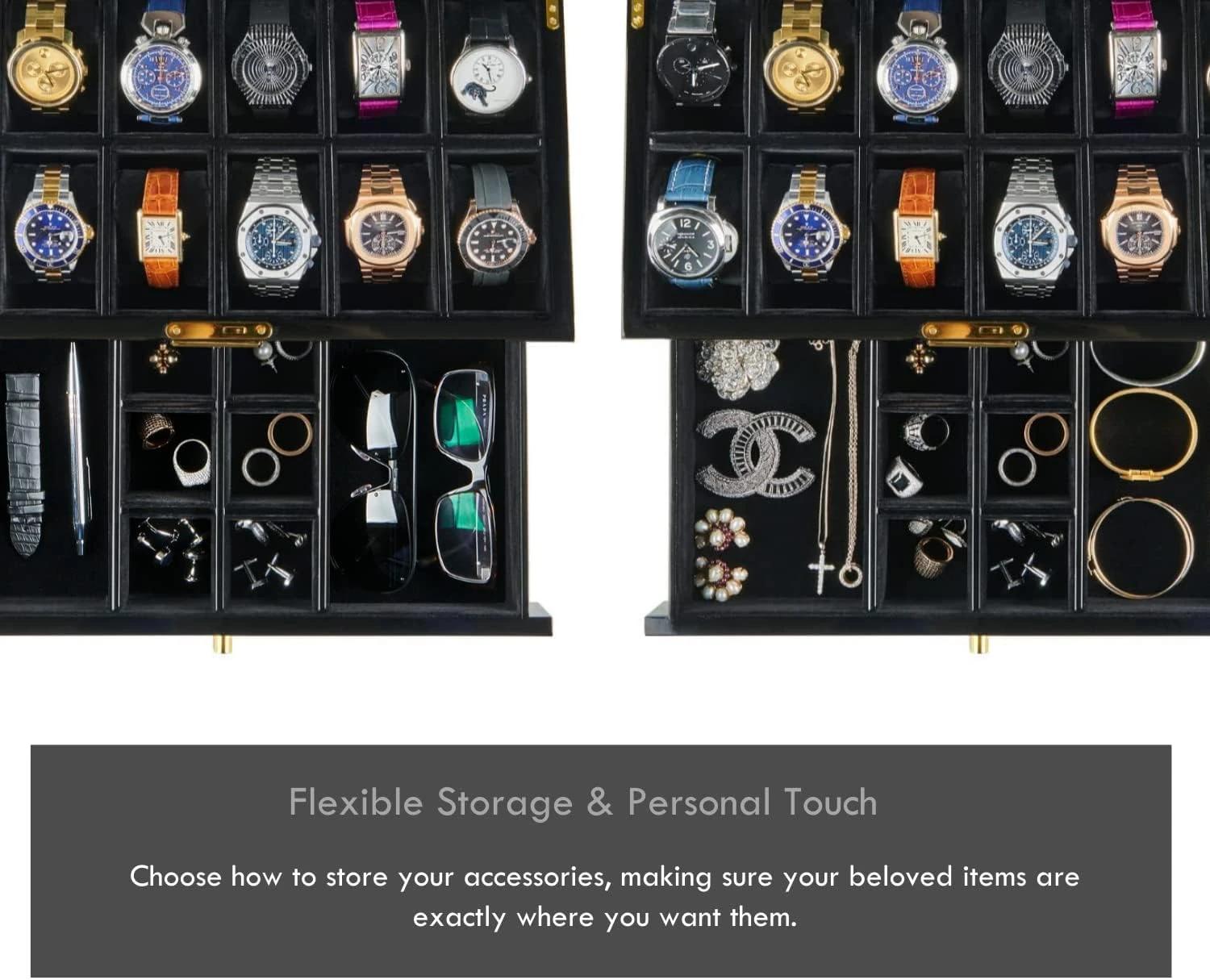 4 HAWK & GABLE 12 Slot Watch Box Organizer with Drawer Luxury Piano Finish Case PIANO BLACK, 4 of 9