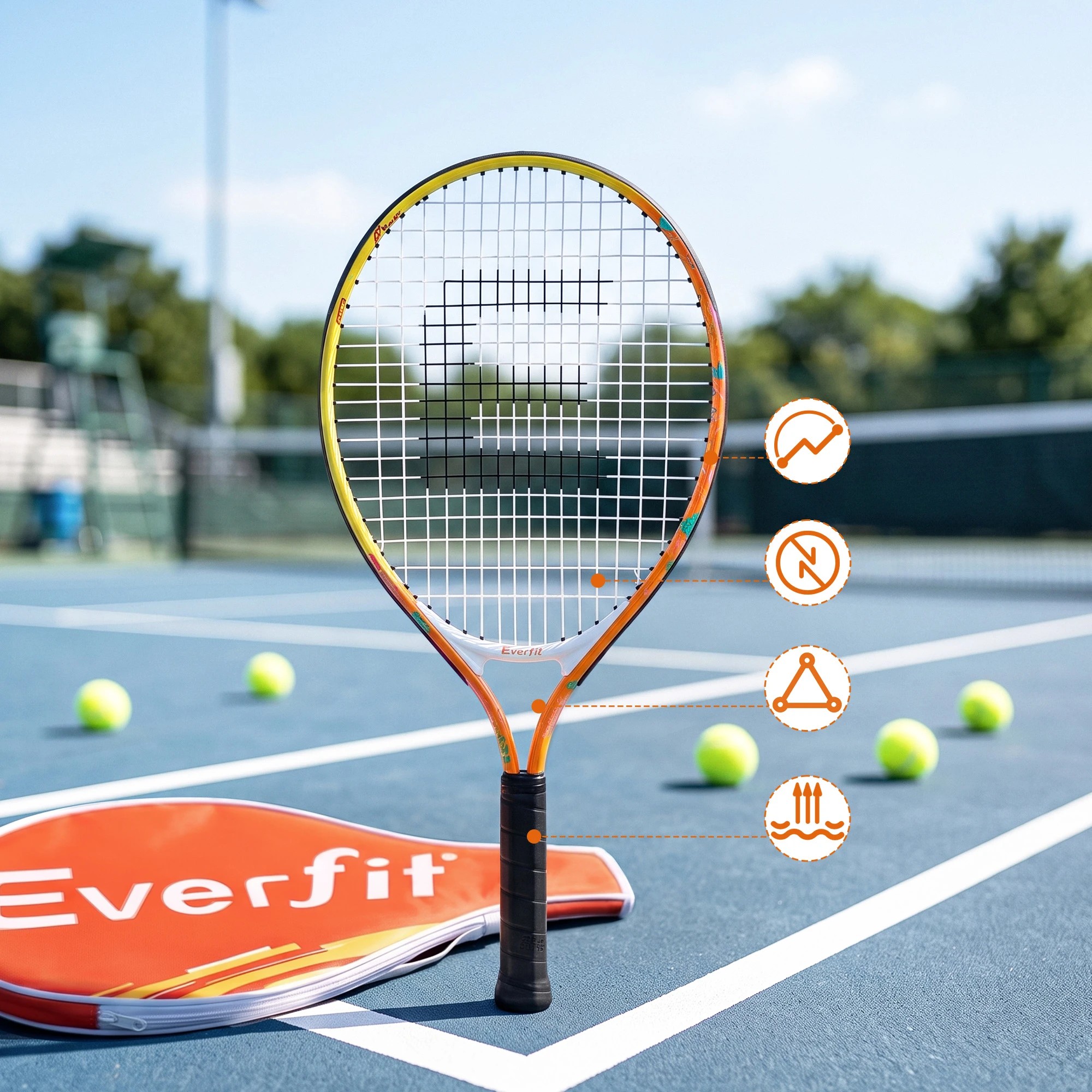 4 Everfit Lightweight Tennis Racket Racquet with Large Head Durable Frame Comfortable Grip and Shock Reduction - Orange, 4 of 9