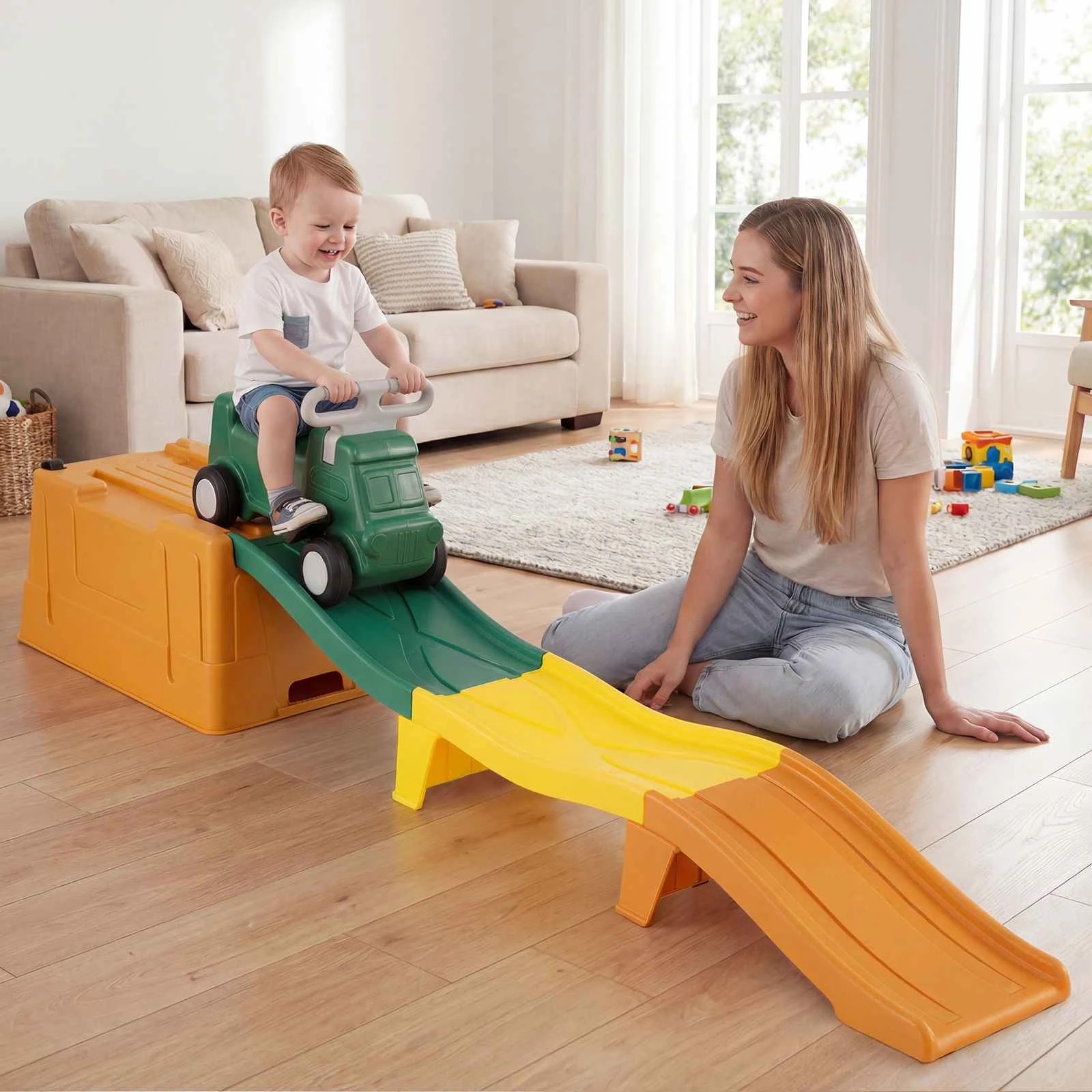 2 Costway Up & Down Roller Coaster Expandable Kids Ride on Toy Push Car - Green, 2 of 2