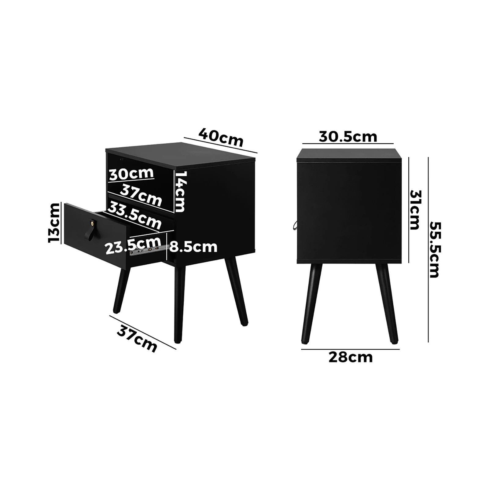 2 Oikiture 2 X Bedside Tables Side Table Leather Handle - Black, 2 of 9