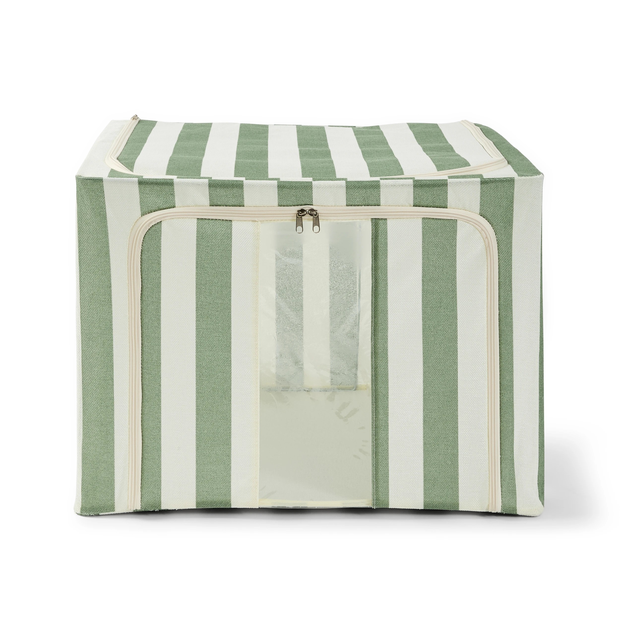 6 Linen Look Collapsible Box with Window - Extra Large, Green Stripe, 6 of 9