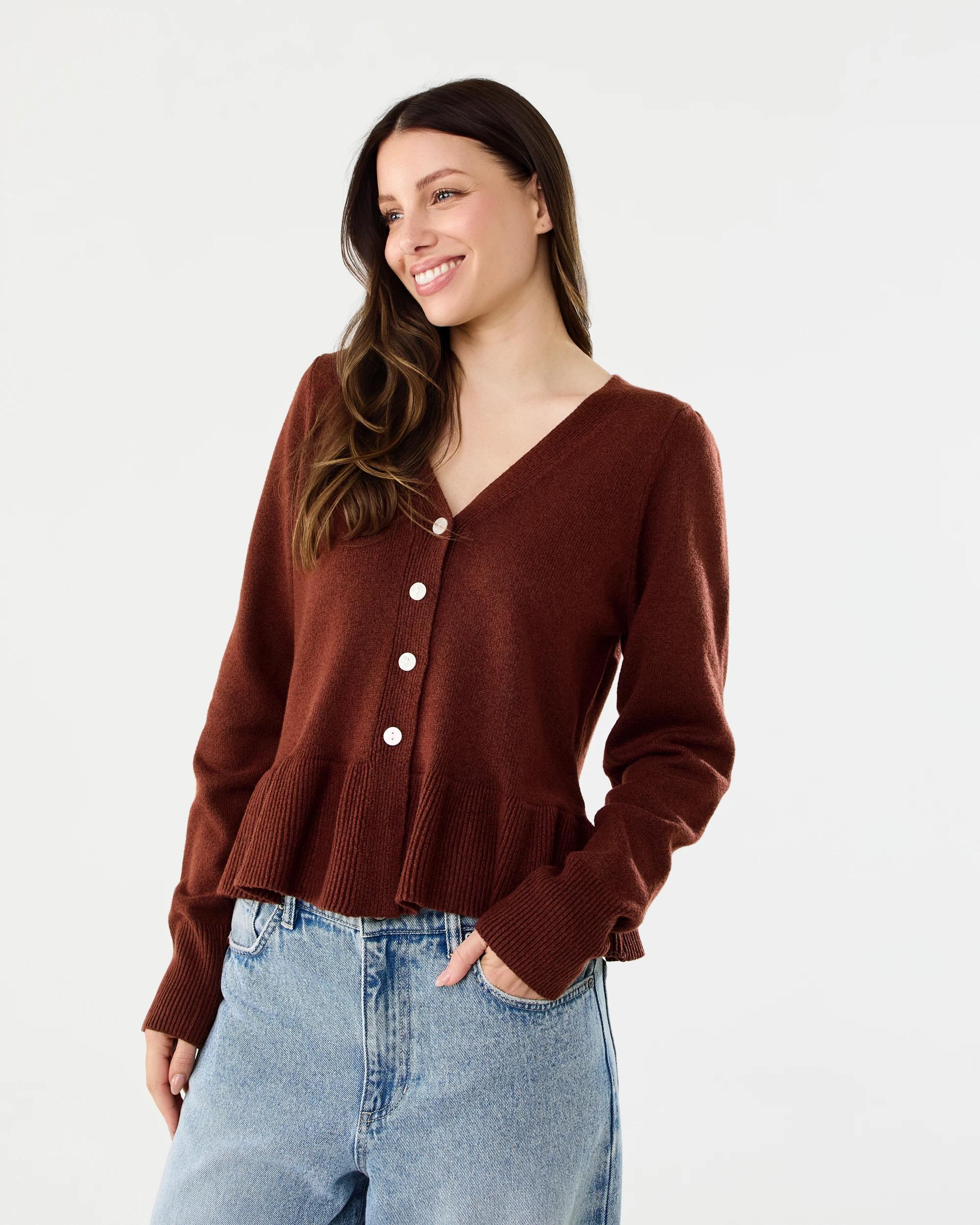 2 Peplum Cardigan Burnt Rust, 2 of 6