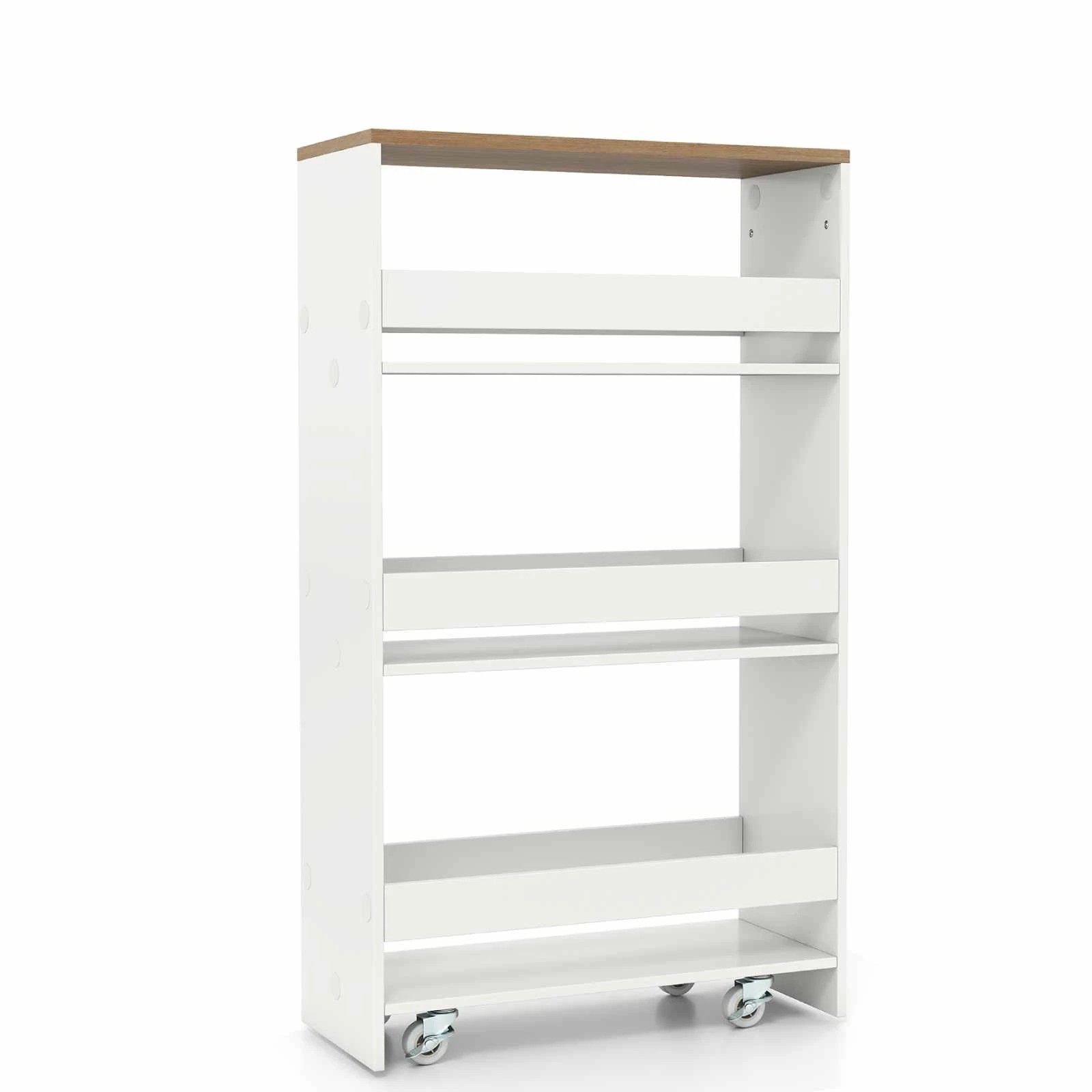1 Costway 4 Tier Slim Storage Cart Rolling Kitchen Slide-out Utility Cart - White, 1 of 4