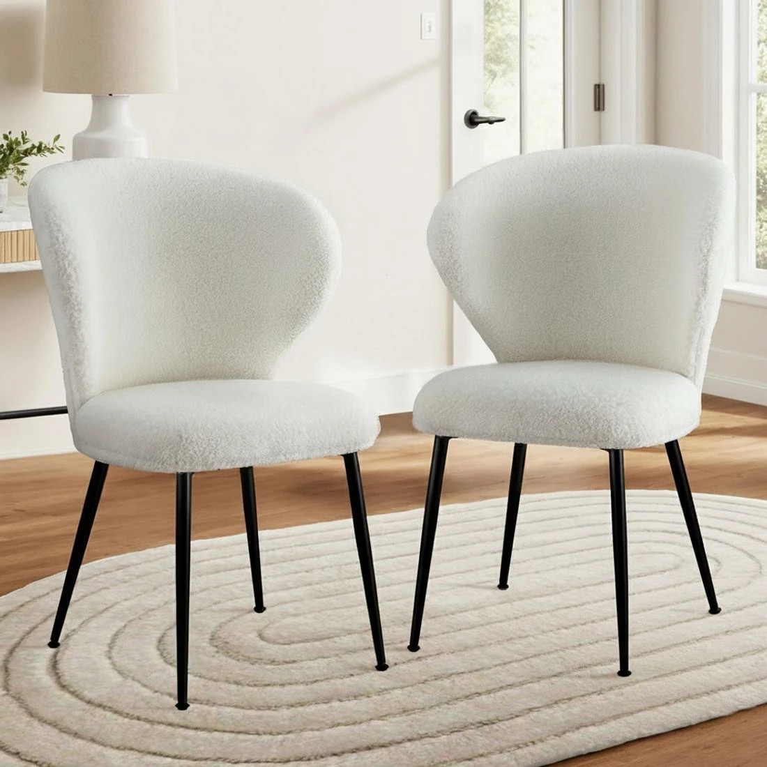 4 Artiss 2x Dining Chairs Sherpa Boucle Wing Back - White, 4 of 6