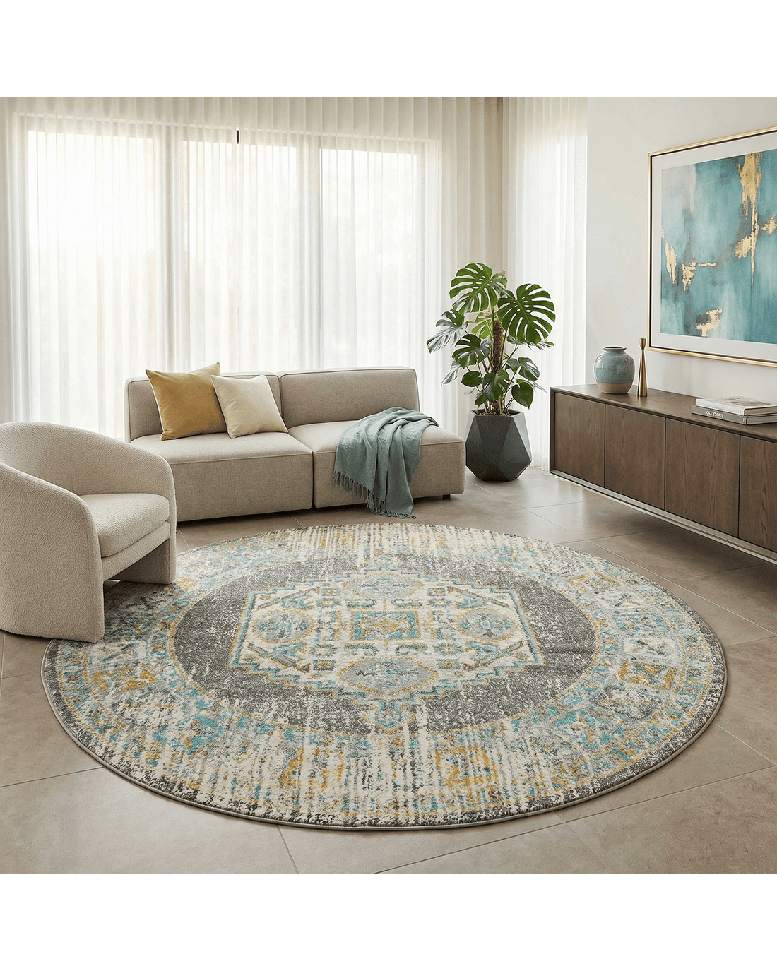 Common Ground Rugs Era 944 200x200cm - Medium Circle Rug - Grey - Kmart