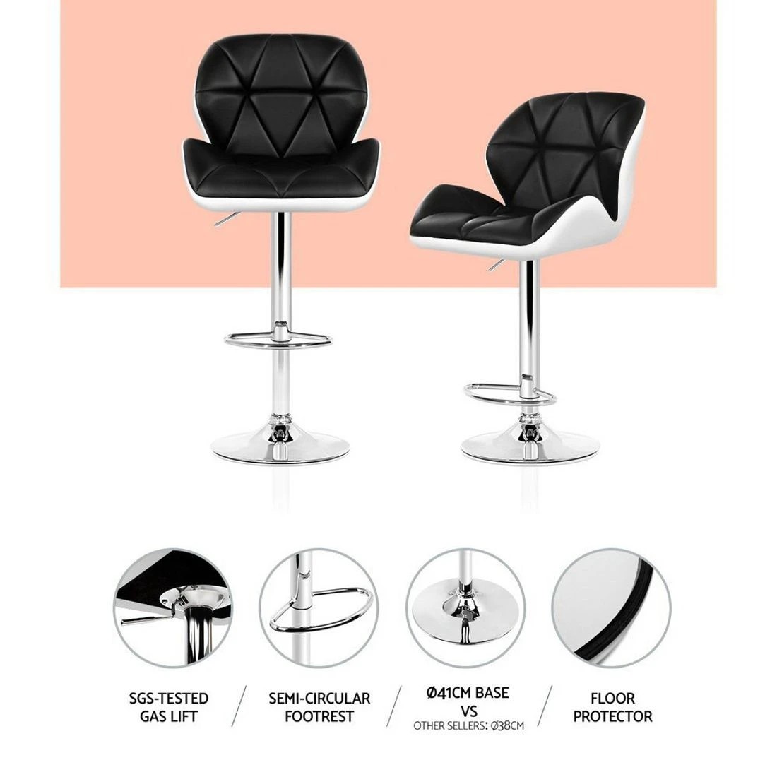 5 Artiss 2x Bar Stools Gas Lift Padded Leather  & - Multi, 5 of 8