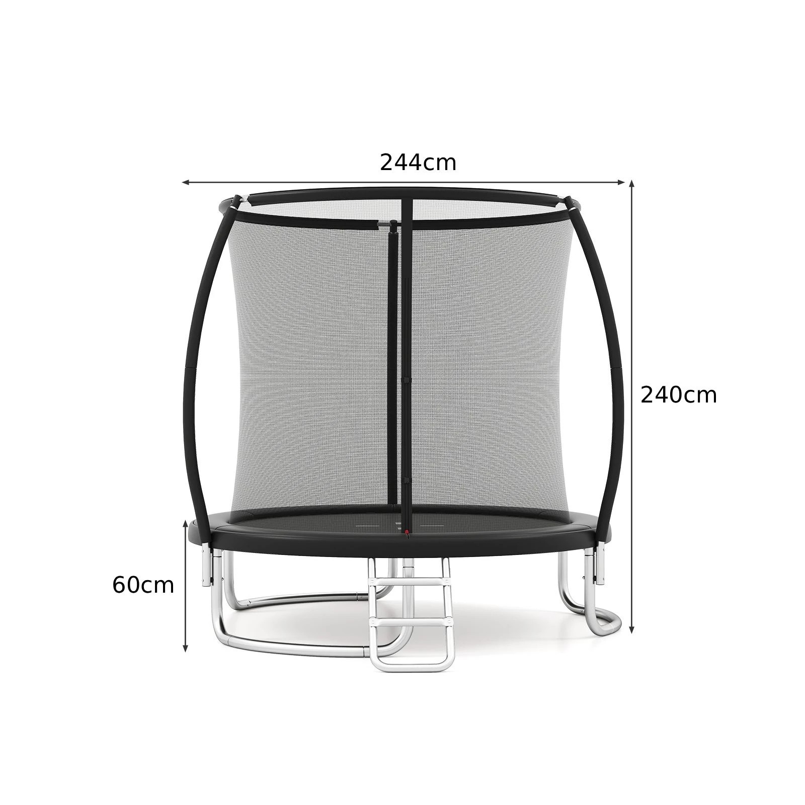 2 Costway 8FT Outdoor Kids Trampoline w/Enclosure Net Ladder & Anti-Rust Galvanized Steel Frame - Black, 2 of 2