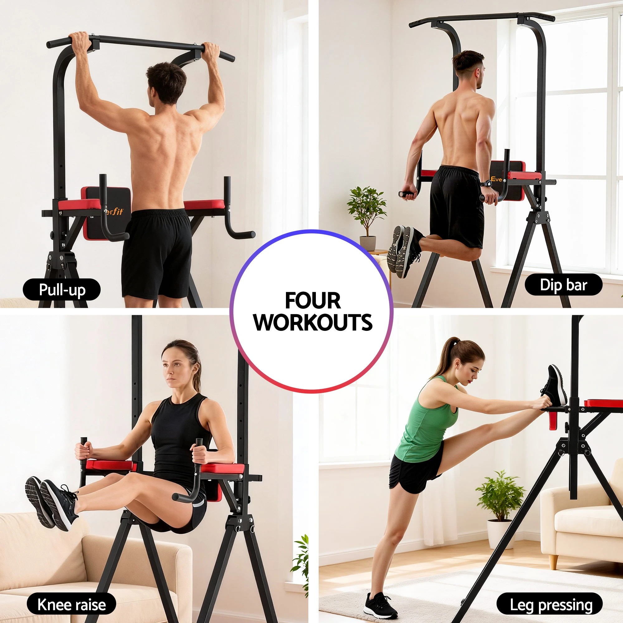 6 Everfit Chin Up Tower Pull Up Station Adjustable Dip Station Folding Home Gym - Multi, 6 of 6