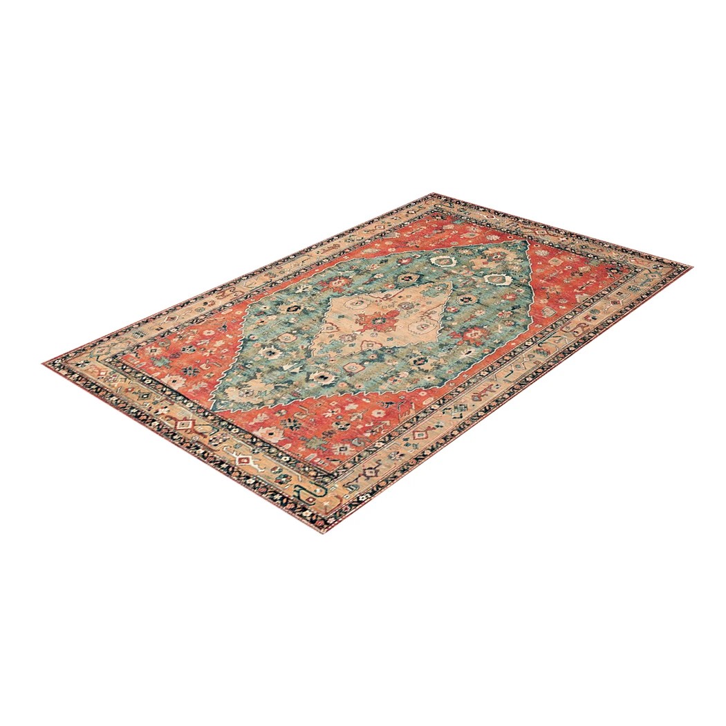 1 Marlow Large Area Rugs Boho Faux Cashmere Carpet Red Print, 1 of 8