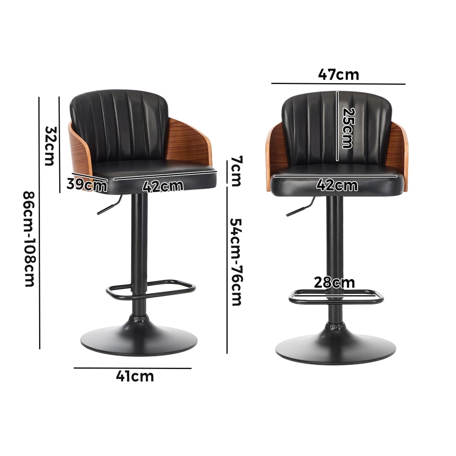 2 Oikiture 4x Bar Stools Adjustable Counter Height Stool Swivel Leather - Black, 2 of 9