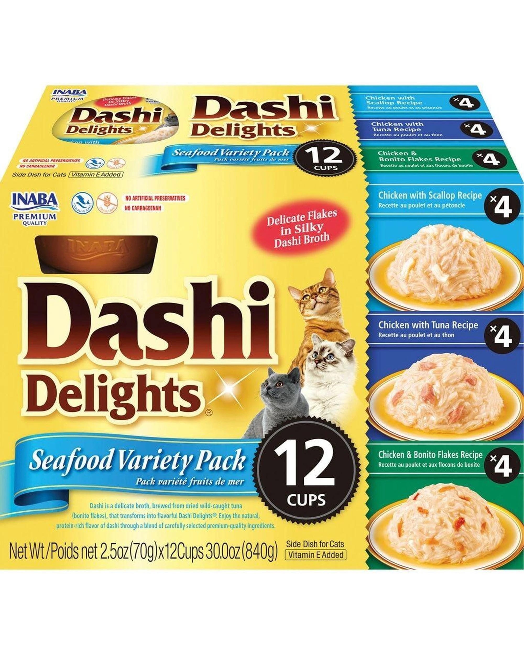 1 Inaba Dashi Delights Flakes in Broth Cat Food Topper Seafood Variety Pack 12pk, 1 of 2