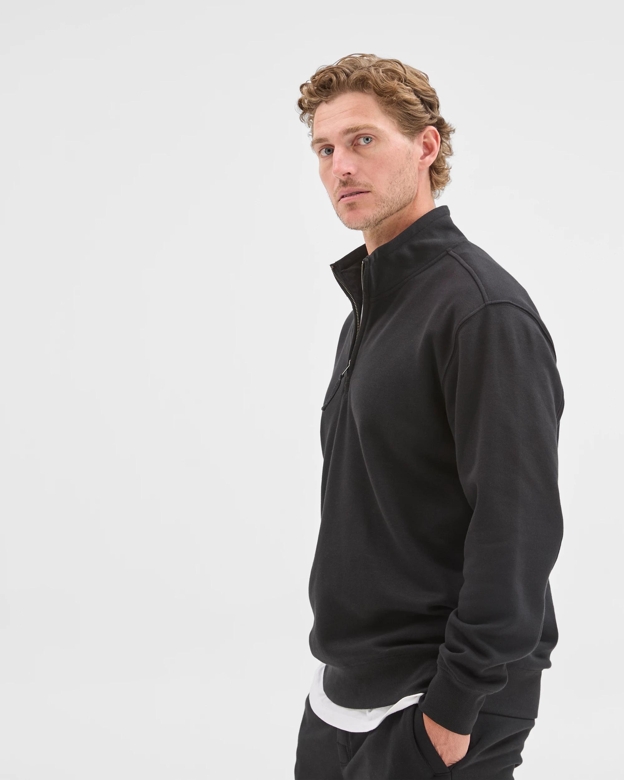 3 Target Man Australian Cotton Blend Fleece 1/2 Zip Top BLACK, 3 of 7