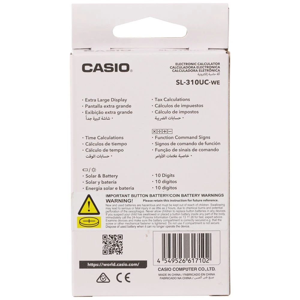 3 Casio 10 Digit Portable Calculator White SL310UCWE, 3 of 3