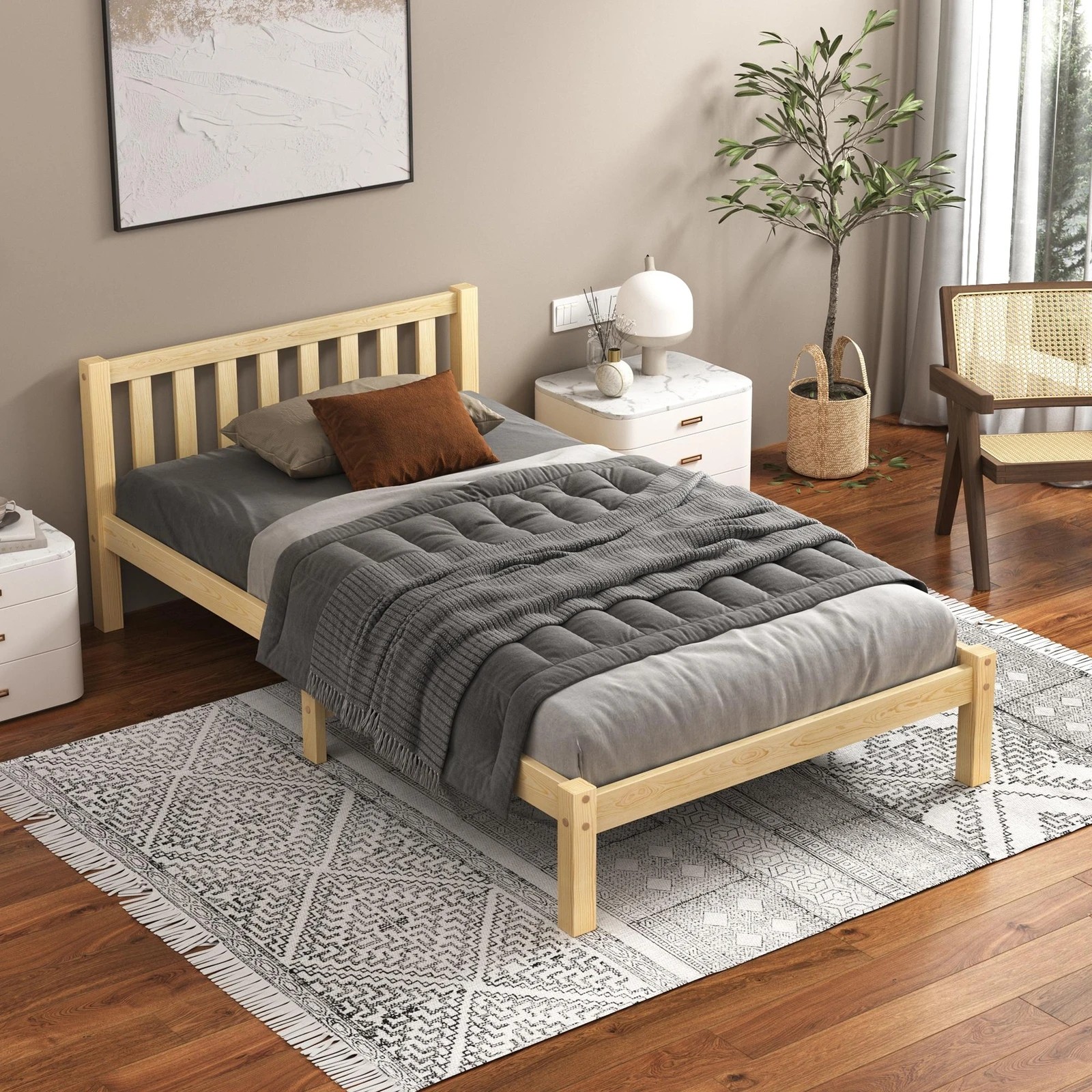 2 Alfordson Bed Frame Wooden Timber King Single Mattress Base Platform Fenella - Natural, 2 of 10