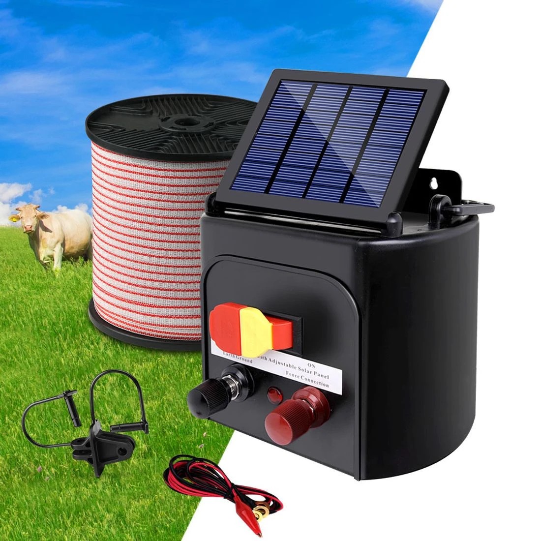 4 Giantz Fence Energiser 5KM Solar Powered Electric 400M Poly Tape Insulator - Multi, 4 of 4