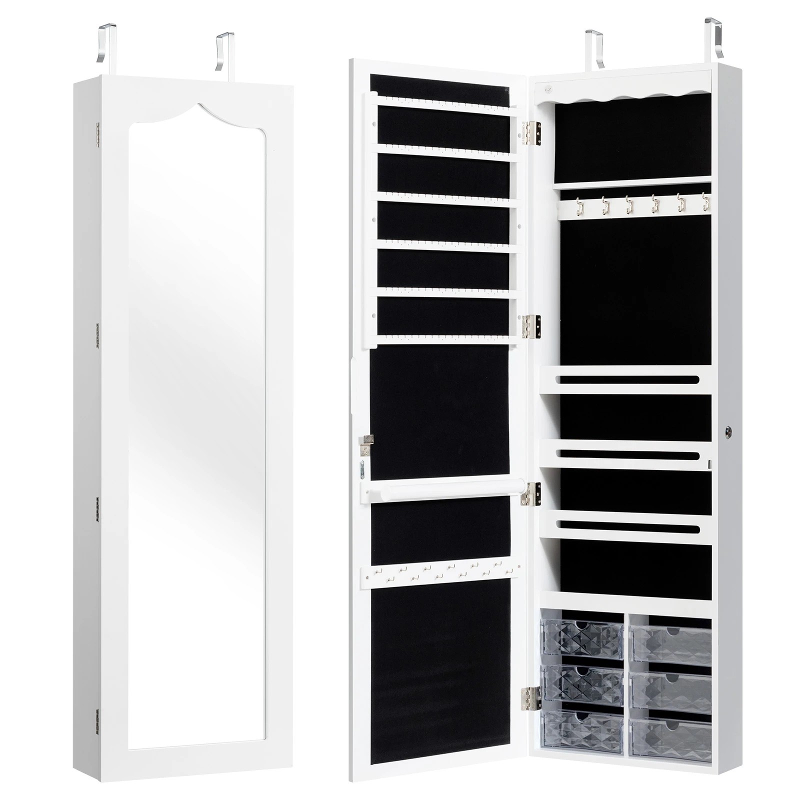 1 Costway Jewellery Storage Cabinet w/Full Lenth Mirror Wall/Door Mounted Jewellery Organizer - White, 1 of 4