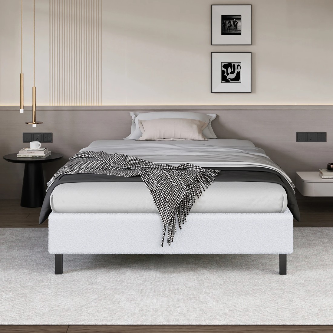 3 Alfordson Bed Frame Single Size Mattress Base Foundation Boucle Basel - White, 3 of 10