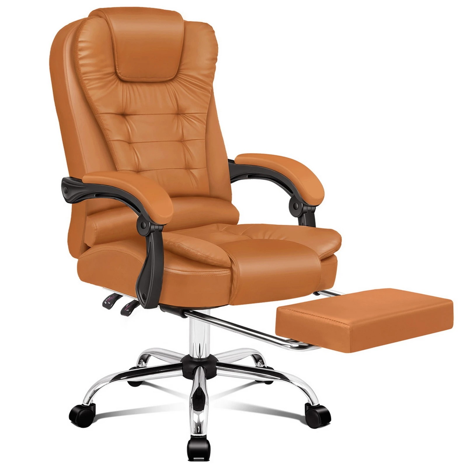 1 Alfordson Office Chair Gaming Executive Computer Racer Footrest PU Leather Seat - Brown, 1 of 10
